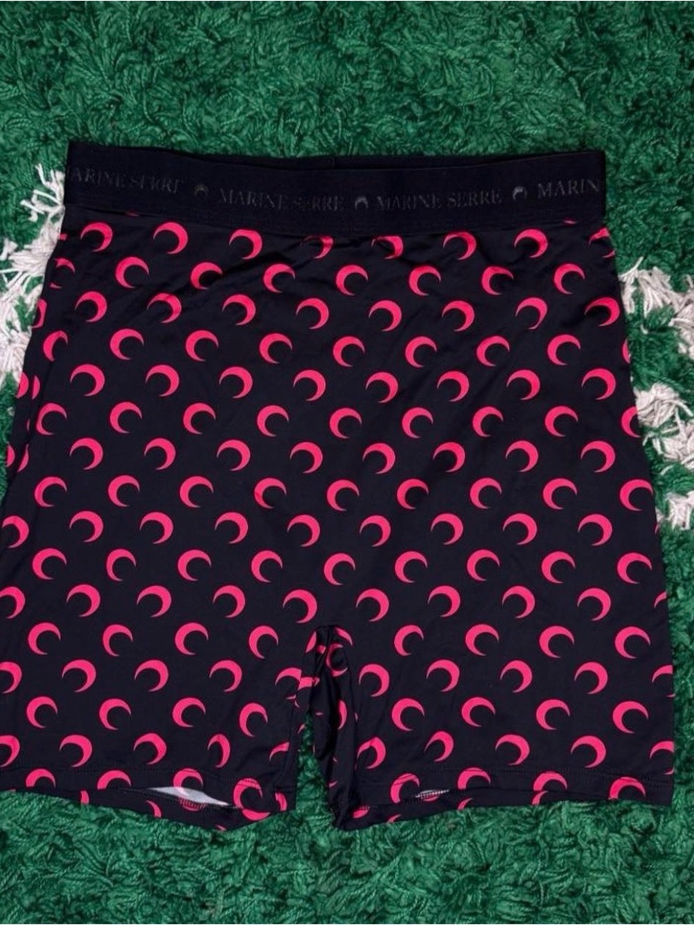 Marine Serre Women Black Biker Shorts with Red Moon Print